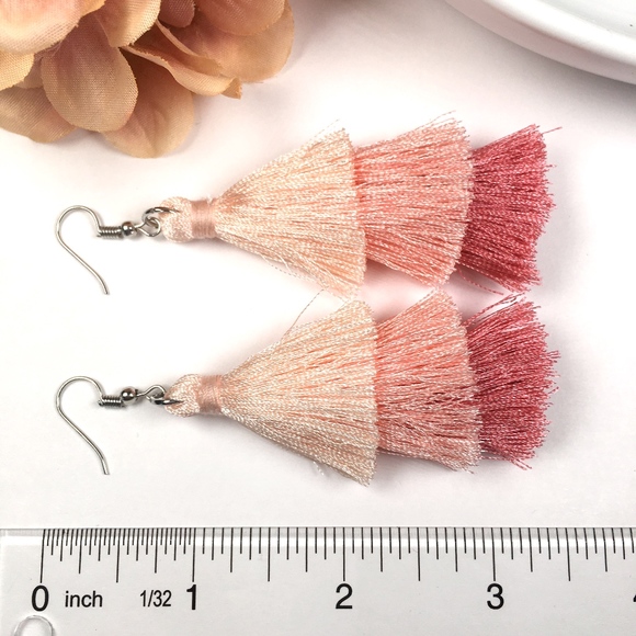 Multicolored Tiered Tassel Dangle Earrings (Light) - Picture 3 of 4